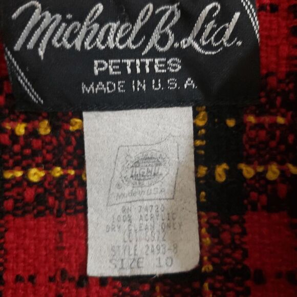 Michael B Ltd Womens Red Black Petite Plaid Button Up Acrylic Blazer Jacket 10 - Picture 2 of 8